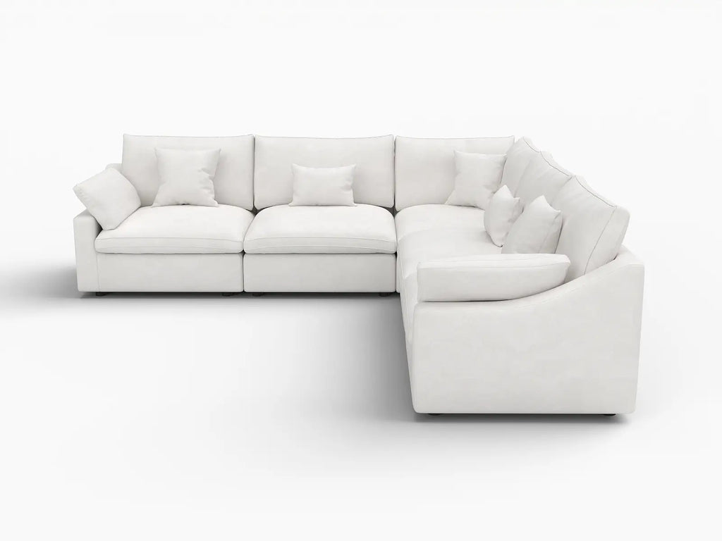 Deluxe Cloud 5-Seater White Washable V-Shaped Sectional | 5-Piece, Chenille and Linen Fabric, Modular Design