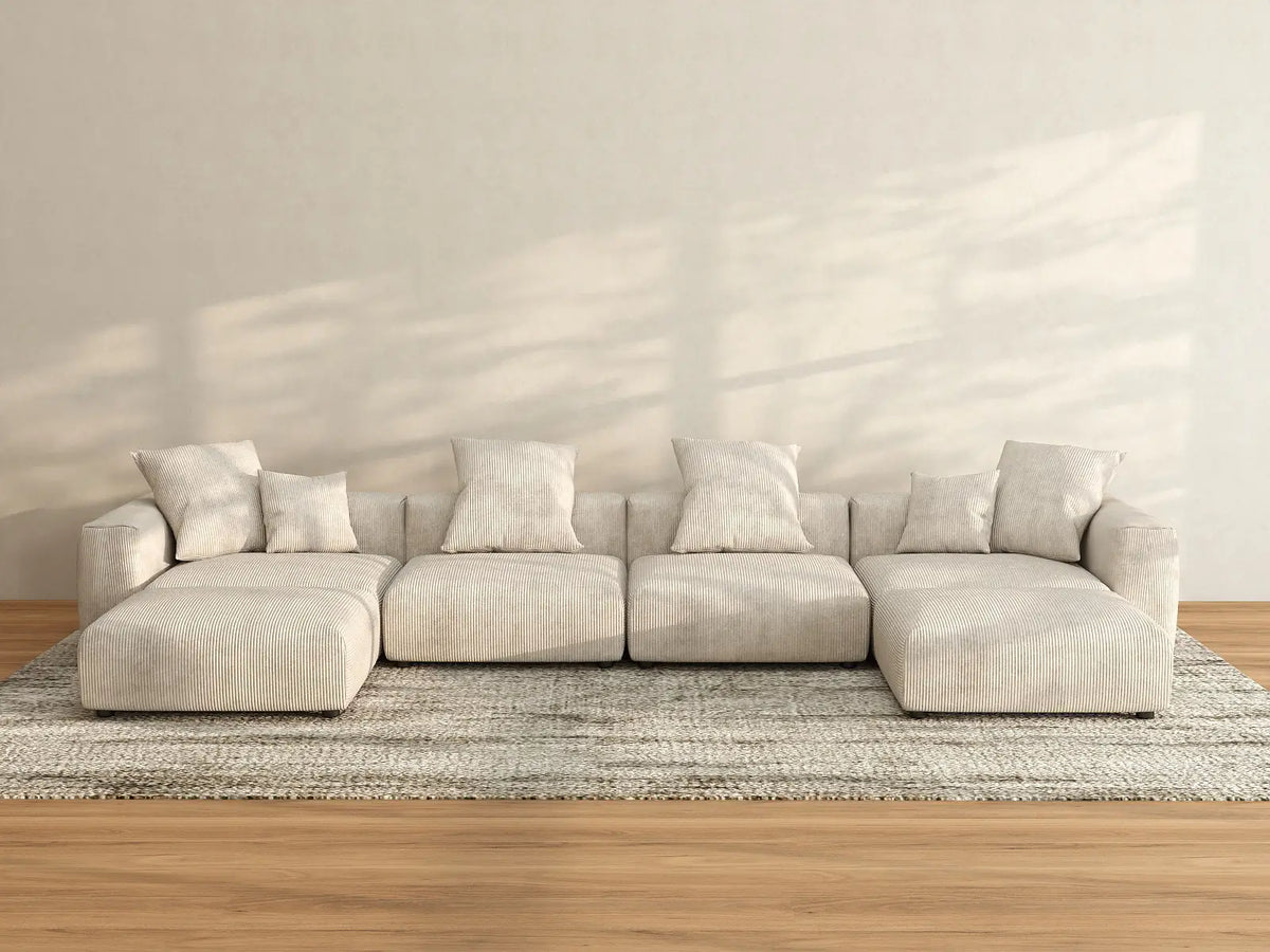 Matrix 4-Seater Beige Washable U-Shaped Sectional | 6-Piece (includes 2 Ottomans), Corduroy Fabric, Modular Design