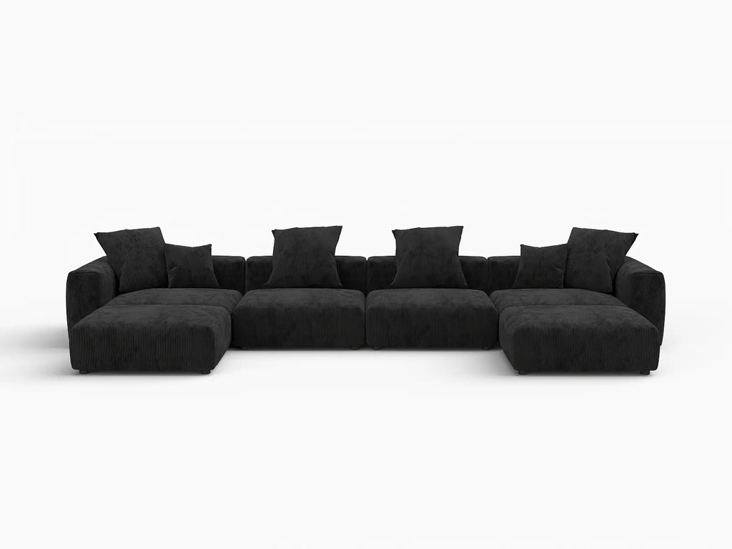 Matrix 4-Seater Black Washable U-Shaped Sectional | 6-Piece (includes 2 Ottomans), Corduroy Fabric, Modular Design