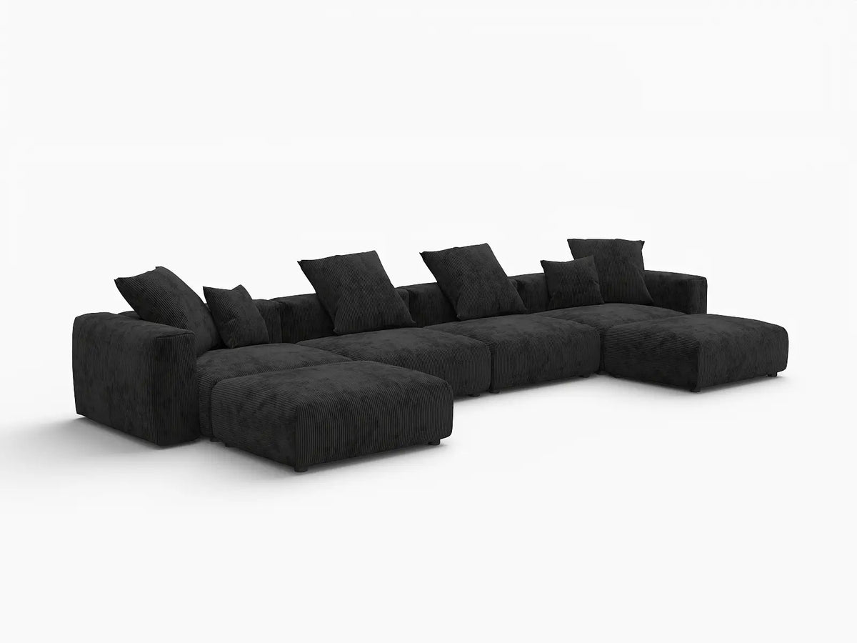 Matrix 4-Seater Black Washable U-Shaped Sectional | 6-Piece (includes 2 Ottomans), Corduroy Fabric, Modular Design