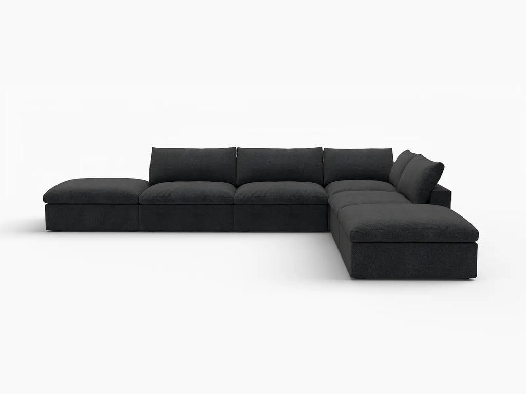 Deluxe Cloud 4-Seater Black Storage L-Shaped Sectional | 6-Piece (includes 2 Ottomans), Cotton and Linen Fabric, Washable Covers