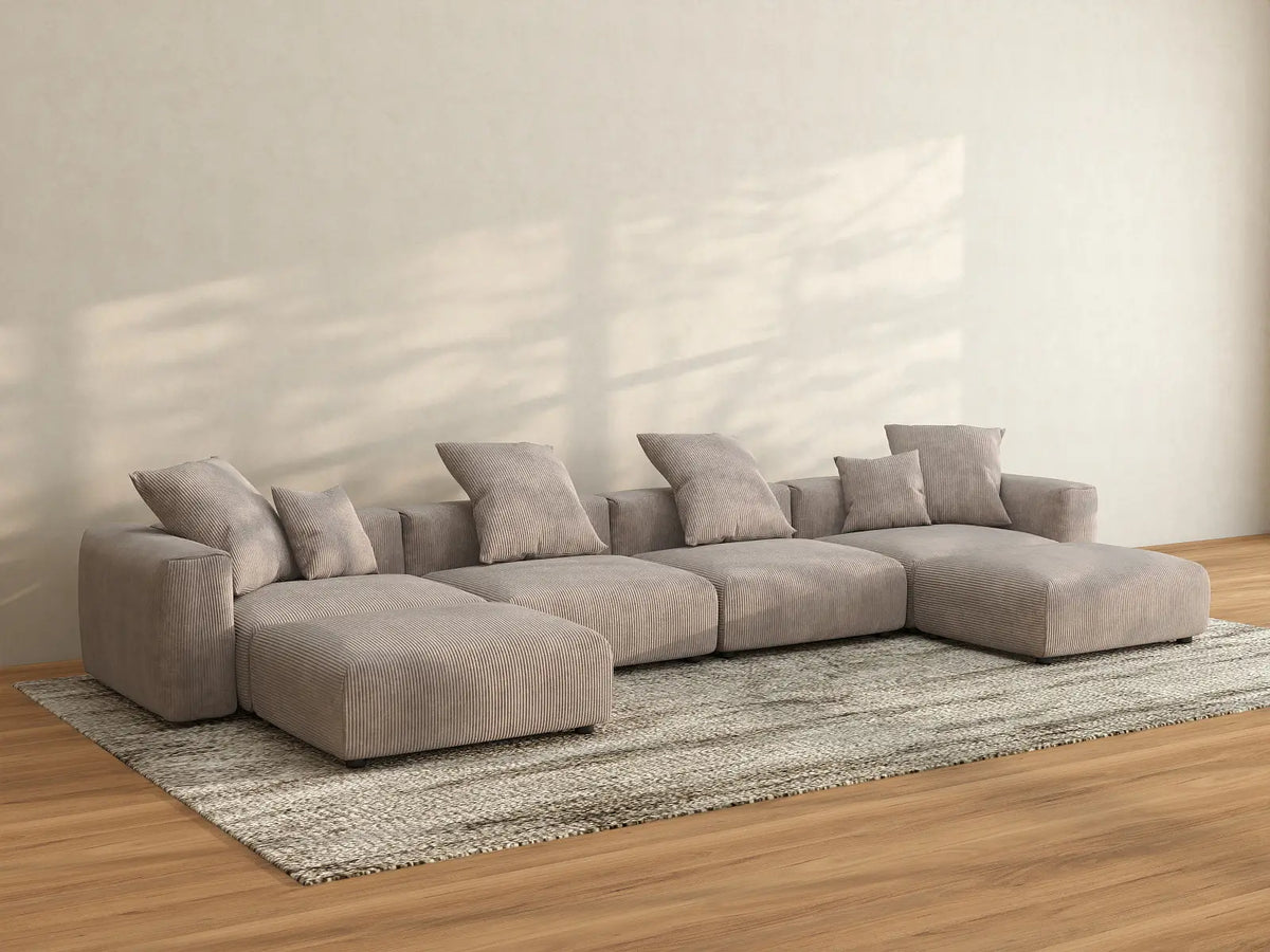 Matrix 4-Seater Brown Washable U-Shaped Sectional | 6-Piece (includes 2 Ottomans), Corduroy Fabric, Modular Design