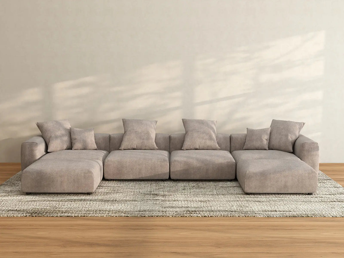 Matrix 4-Seater Brown Washable U-Shaped Sectional | 6-Piece (includes 2 Ottomans), Corduroy Fabric, Modular Design