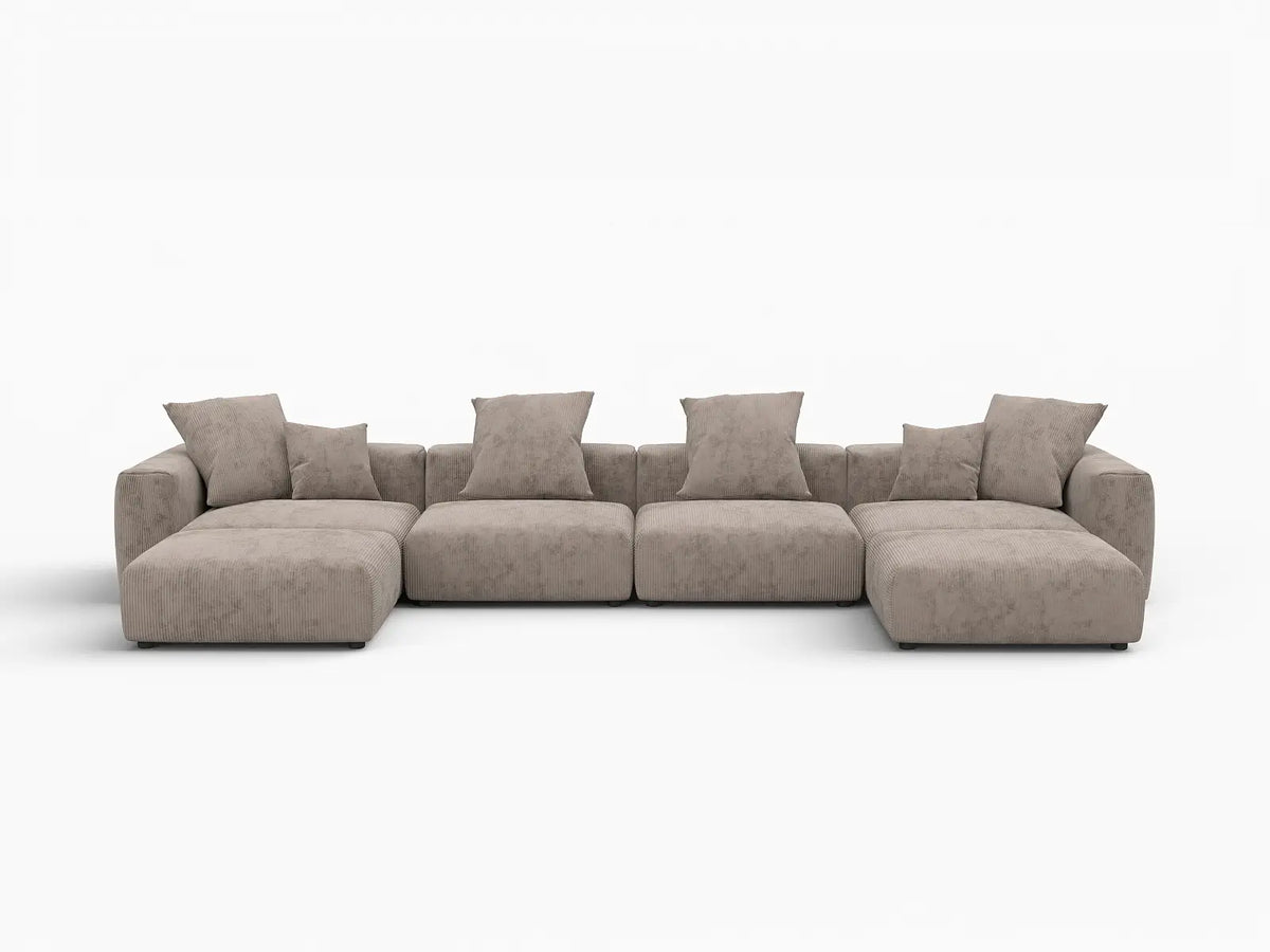 Matrix 4-Seater Brown Washable U-Shaped Sectional | 6-Piece (includes 2 Ottomans), Corduroy Fabric, Modular Design