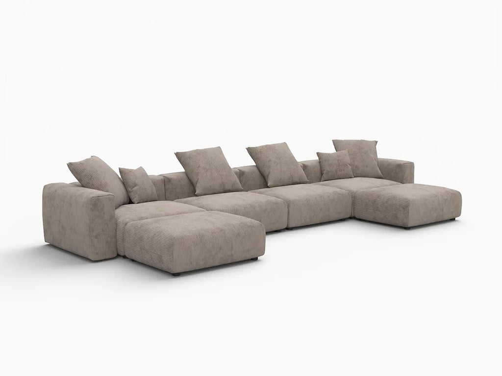 Matrix 4-Seater Brown Washable U-Shaped Sectional | 6-Piece (includes 2 Ottomans), Corduroy Fabric, Modular Design