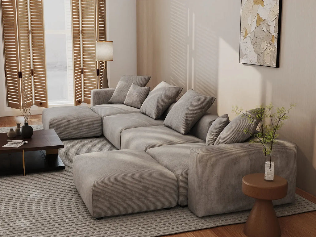 Matrix 4-Seater Brown Washable U-Shaped Sectional | 6-Piece (includes 2 Ottomans), Corduroy Fabric, Modular Design