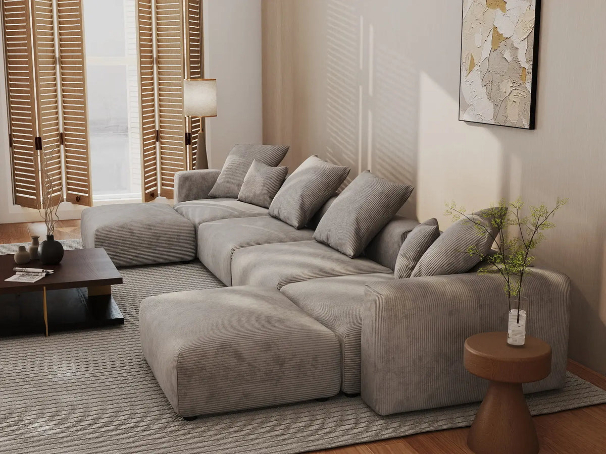 Matrix 4-Seater Brown Washable U-Shaped Sectional | 6-Piece (includes 2 Ottomans), Corduroy Fabric, Modular Design