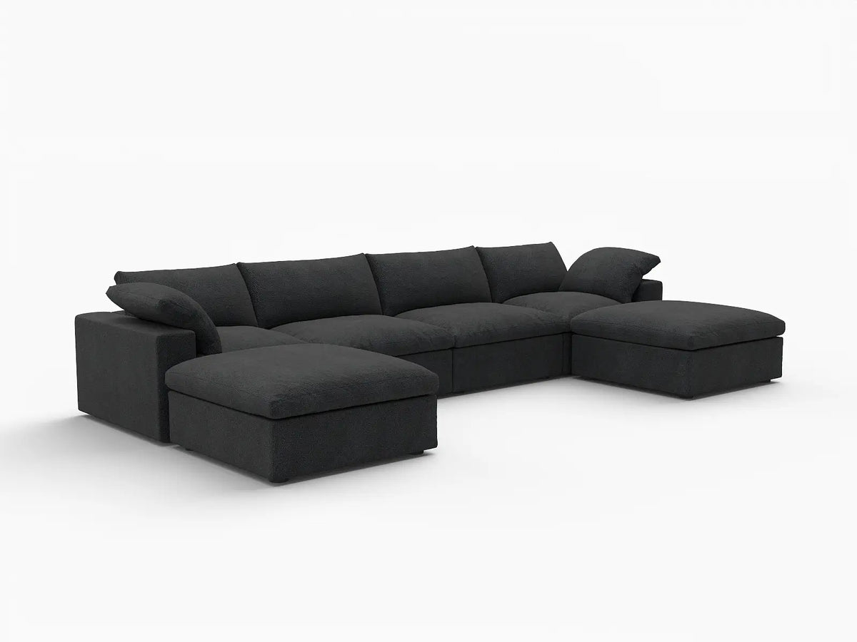 Deluxe Cloud 4-Seater Black Storage U-Shaped Sectional | 6-Piece (includes 2 Ottomans), Cotton and Linen Fabric, Washable Covers