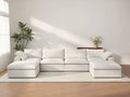 Deluxe Cloud 4-Seater White Storage U-Shaped Sectional | 6-Piece (includes 2 Ottomans), Cotton and Linen Fabric, Washable Covers