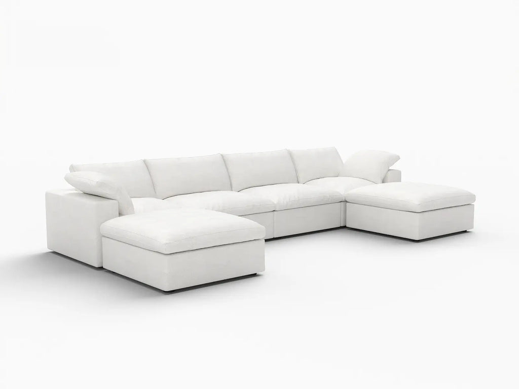 Deluxe Cloud 4-Seater White Storage U-Shaped Sectional | 6-Piece (includes 2 Ottomans), Cotton and Linen Fabric, Washable Covers