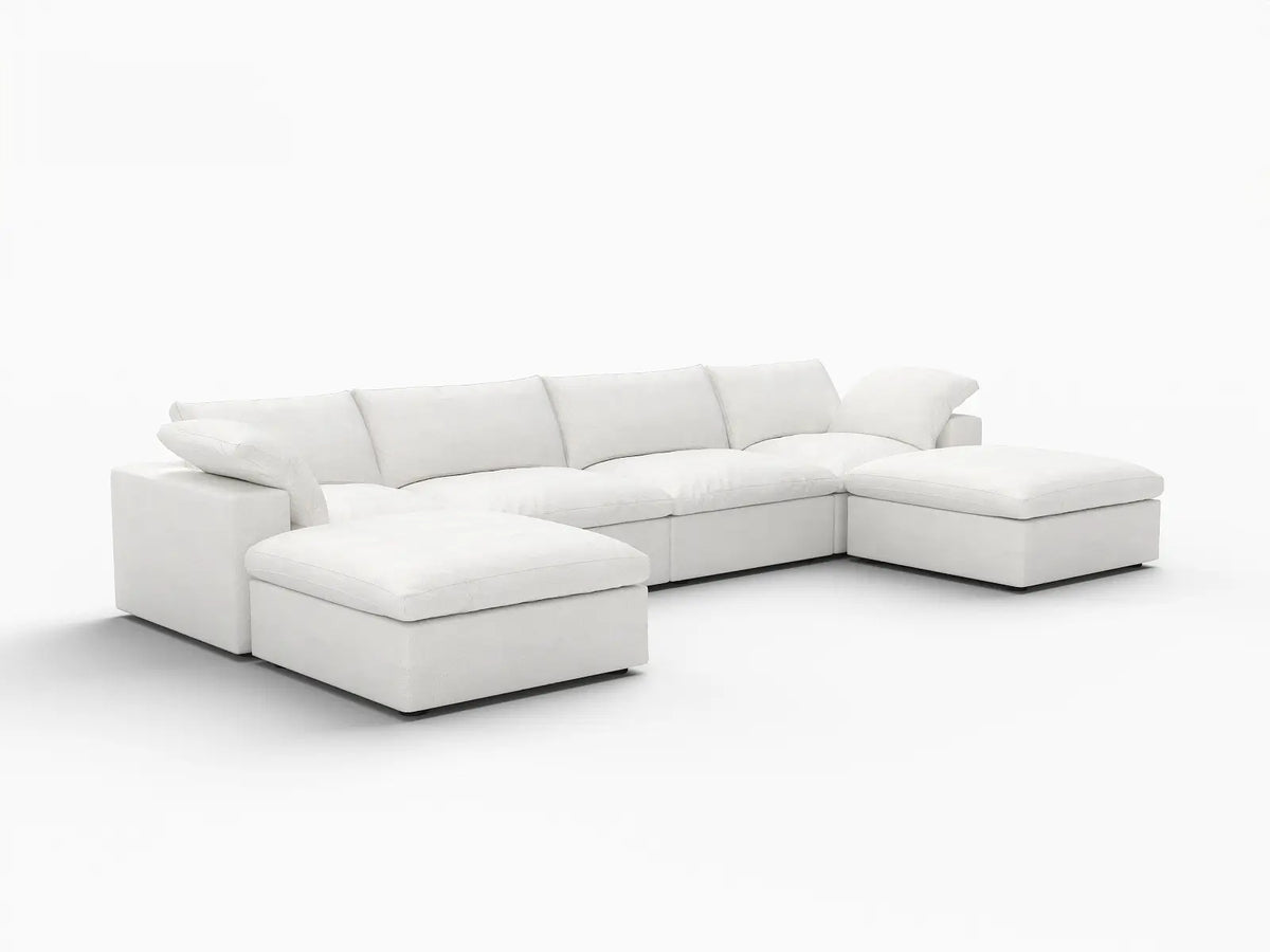 Deluxe Cloud 4-Seater White Storage U-Shaped Sectional | 6-Piece (includes 2 Ottomans), Cotton and Linen Fabric, Washable Covers