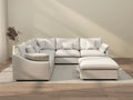 Deluxe Cloud 5-Seater White Washable Sofa Set | 6-Piece (includes 1 Ottoman), Chenille and Linen Fabric, Modular Design