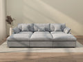 Deluxe Cloud 3-Seater Light-Grey Washable Pit Sectional | 6-Piece (includes 3 Ottomans), Chenille and Linen Fabric, Modular Design