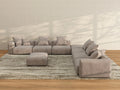 Matrix 6-Seater Brown Washable Sofa Set | 8-Piece (includes 2 Ottomans), Corduroy Fabric, Modular Design