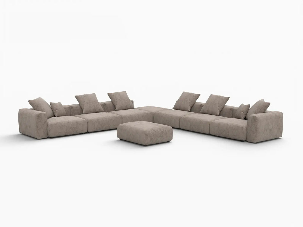 Matrix 6-Seater Brown Washable Sofa Set | 8-Piece (includes 2 Ottomans), Corduroy Fabric, Modular Design