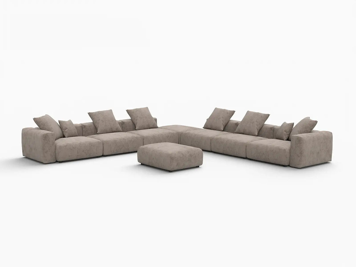 Matrix 6-Seater Brown Washable Sofa Set | 8-Piece (includes 2 Ottomans), Corduroy Fabric, Modular Design