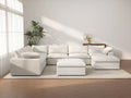 Deluxe Cloud 6-Seater White Storage Sofa Set | 8-Piece (includes 2 Ottomans), Cotton and Linen Fabric, Washable Covers