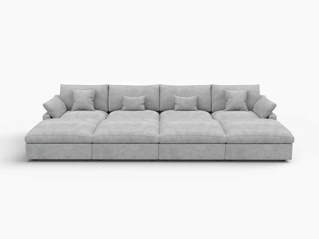 Deluxe Cloud 4-Seater Light-Grey Washable Pit Sectional | 8-Piece (includes 4 Ottomans), Chenille and Linen Fabric, Modular Design