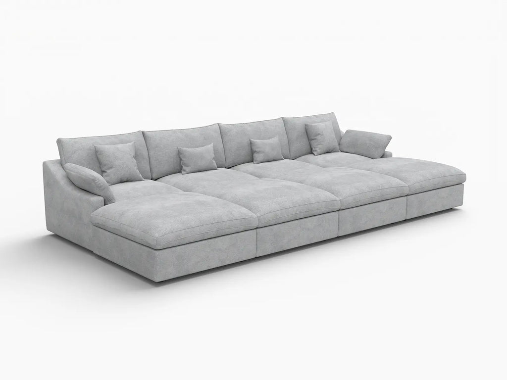Deluxe Cloud 4-Seater Light-Grey Washable Pit Sectional | 8-Piece (includes 4 Ottomans), Chenille and Linen Fabric, Modular Design