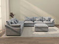 Deluxe Cloud 6-Seater Light-Grey Washable Sofa Set | 8-Piece (includes 2 Ottomans), Chenille and Linen Fabric, Modular Design