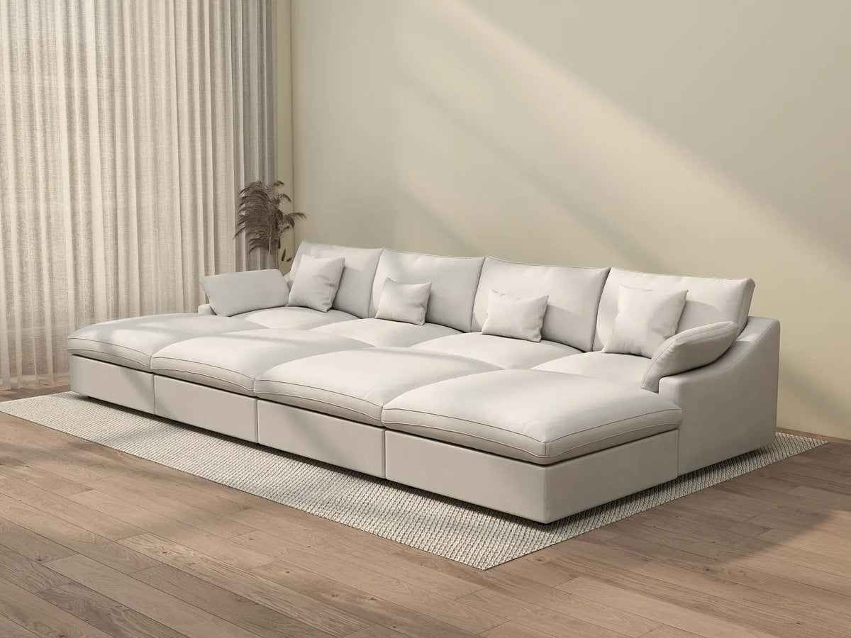 Deluxe Cloud 4-Seater White Washable Pit Sectional | 8-Piece (includes 4 Ottomans), Chenille and Linen Fabric, Modular Design