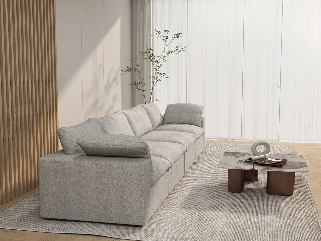 Deluxe Cloud 4-Seater Light-Grey Washable Couch Sectional | 4-Piece, Cotton and Linen Fabric, Modular Design