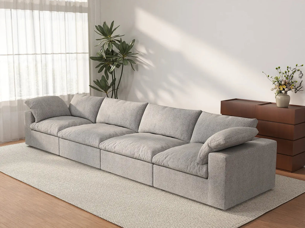 Deluxe Cloud 4-Seater Light-Grey Washable Couch Sectional | 4-Piece, Cotton and Linen Fabric, Modular Design