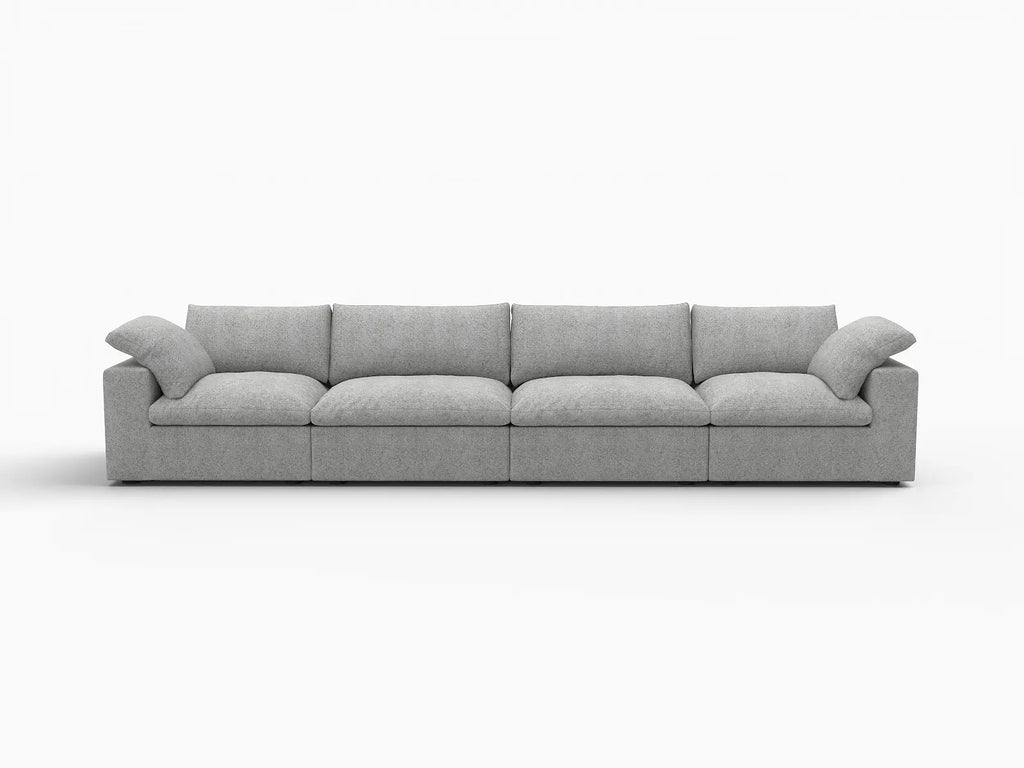 Deluxe Cloud 4-Seater Light-Grey Washable Couch Sectional | 4-Piece, Cotton and Linen Fabric, Modular Design