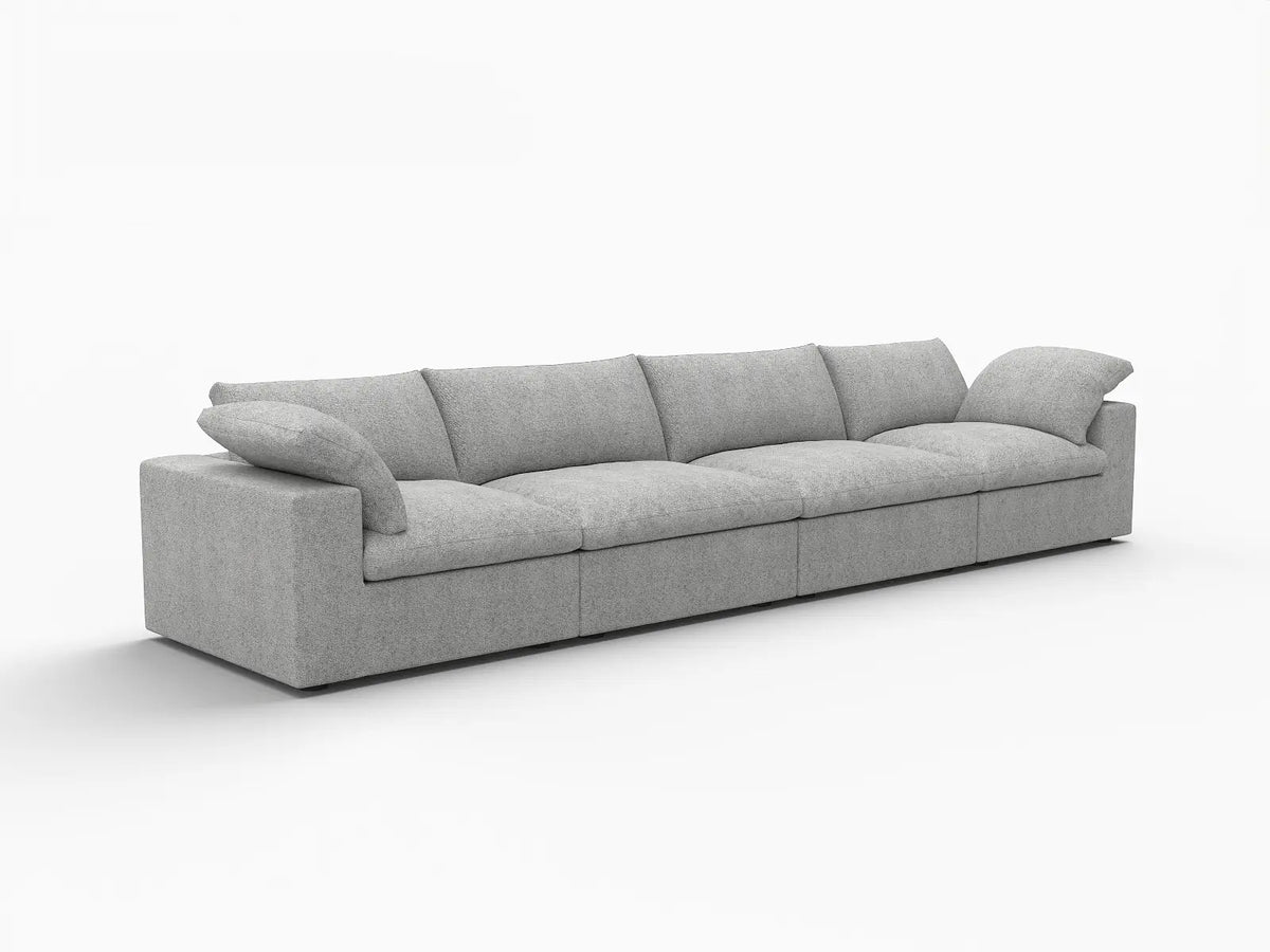Deluxe Cloud 4-Seater Light-Grey Washable Couch Sectional | 4-Piece, Cotton and Linen Fabric, Modular Design