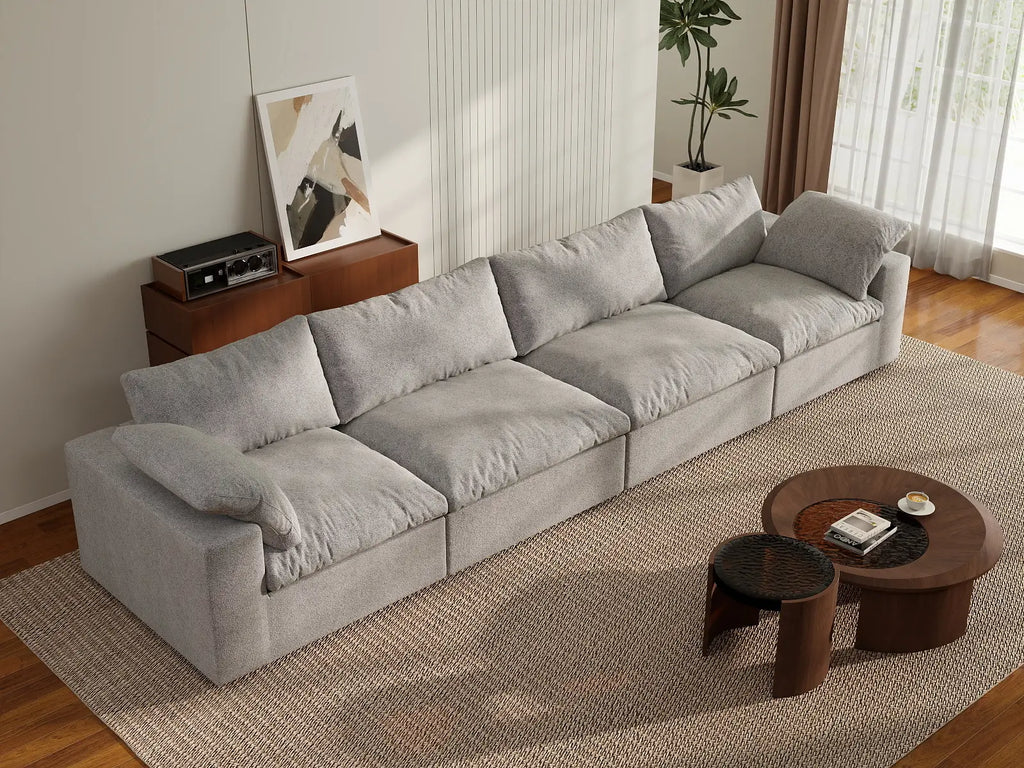 Deluxe Cloud 4-Seater Light-Grey Washable Couch Sectional | 4-Piece, Cotton and Linen Fabric, Modular Design