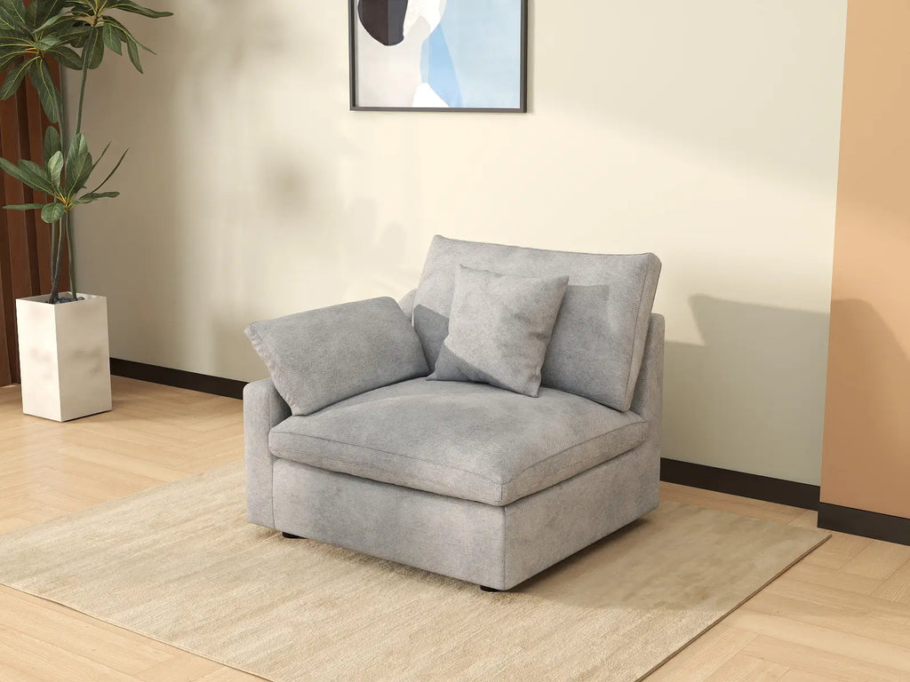 Deluxe Cloud 1-Seater Light-Grey Washable Single Sofa | 1-Piece, Chenille and Linen Fabric, Modular Design