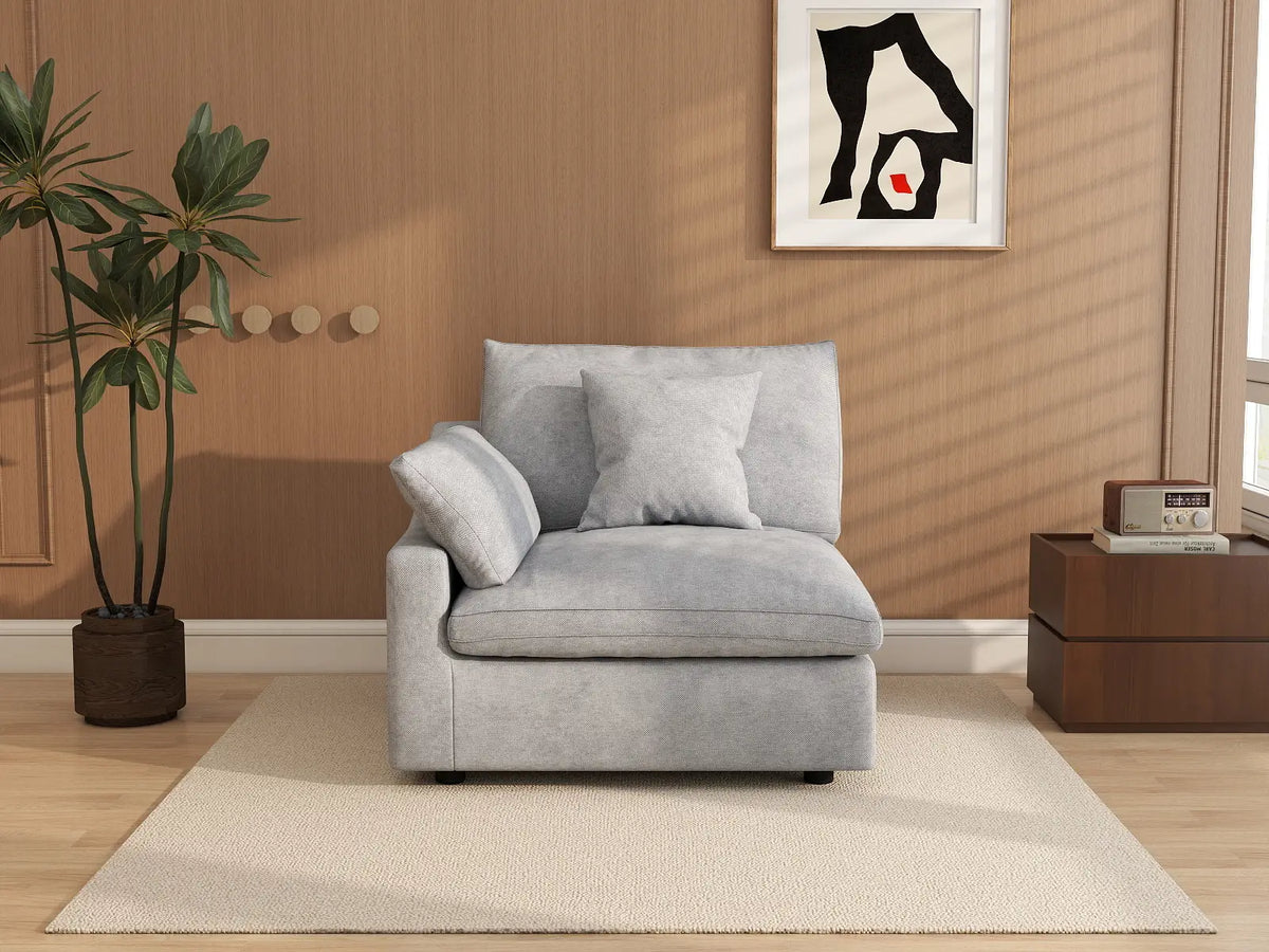 Deluxe Cloud 1-Seater Light-Grey Washable Single Sofa | 1-Piece, Chenille and Linen Fabric, Modular Design