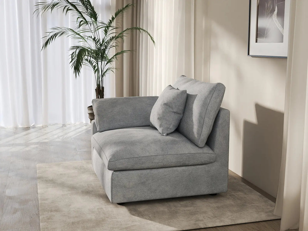 Deluxe Cloud 1-Seater Light-Grey Washable Single Sofa | 1-Piece, Chenille and Linen Fabric, Modular Design