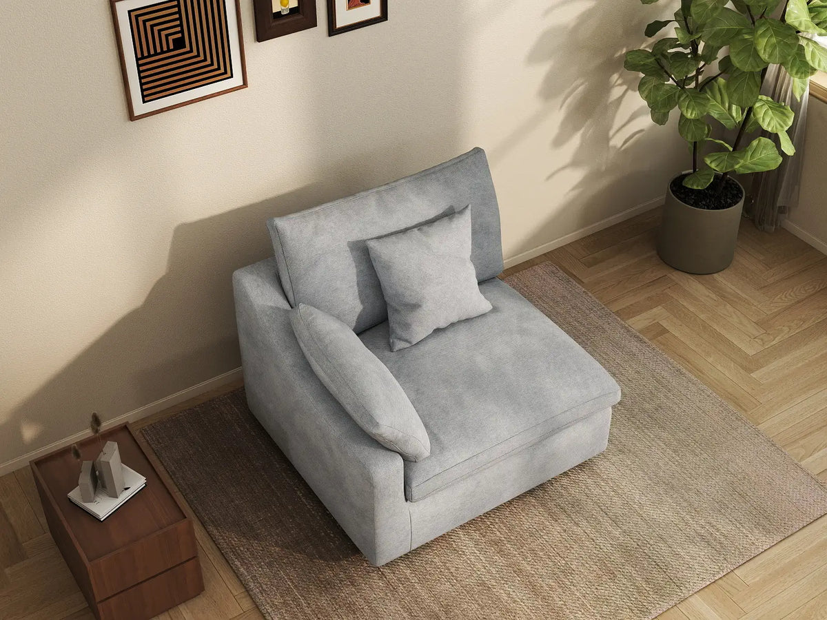 Deluxe Cloud 1-Seater Light-Grey Washable Single Sofa | 1-Piece, Chenille and Linen Fabric, Modular Design