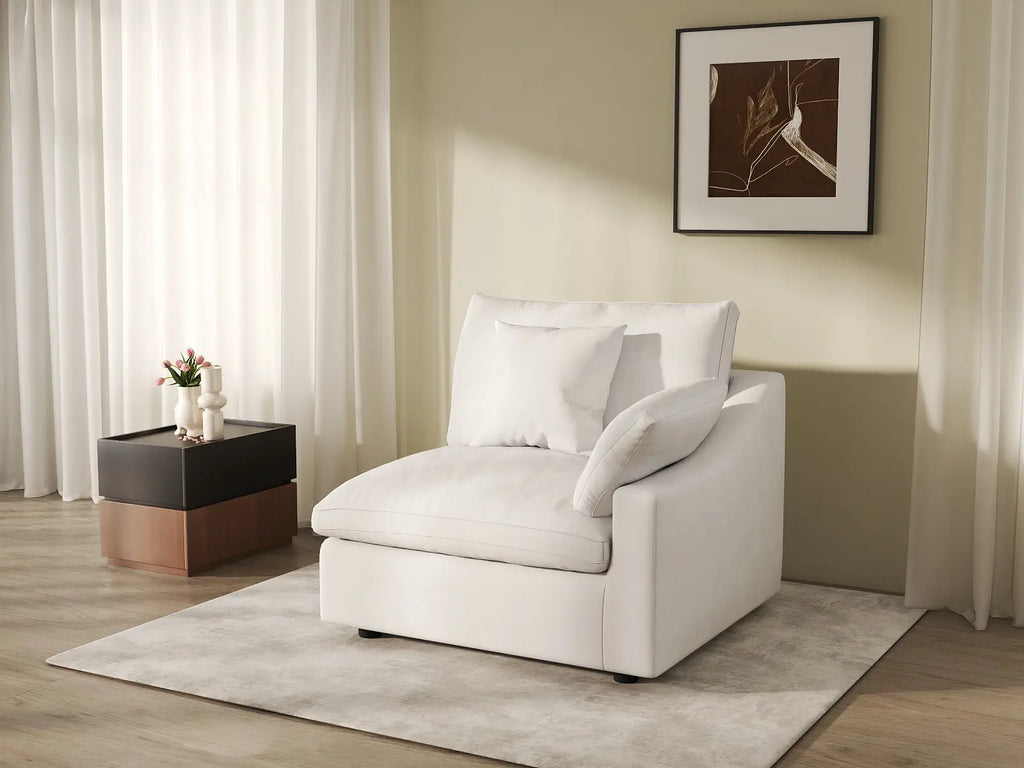 Deluxe Cloud 1-Seater White Washable Single Sofa | 1-Piece, Chenille and Linen Fabric, Modular Design