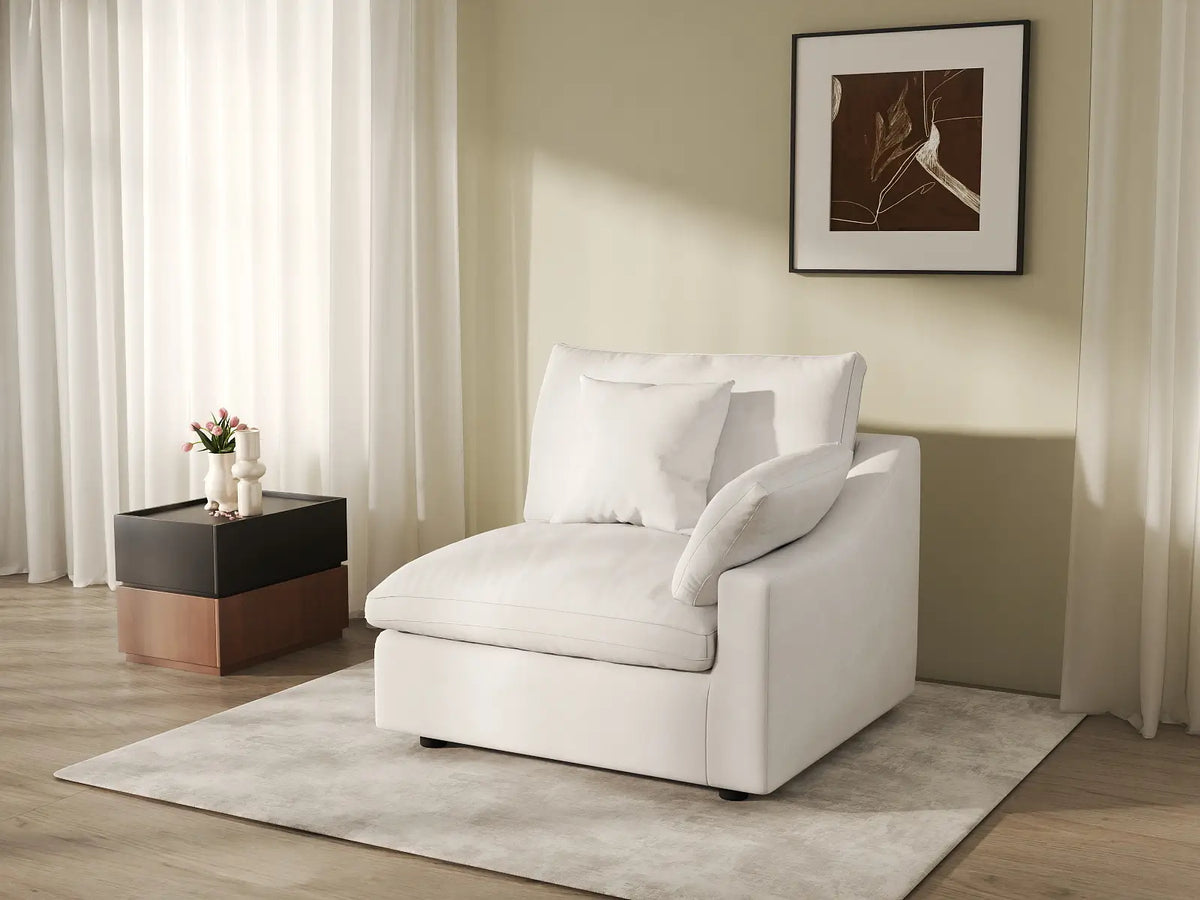 Deluxe Cloud 1-Seater White Washable Single Sofa | 1-Piece, Chenille and Linen Fabric, Modular Design