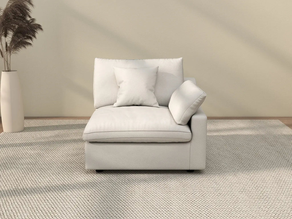 Deluxe Cloud 1-Seater White Washable Single Sofa | 1-Piece, Chenille and Linen Fabric, Modular Design