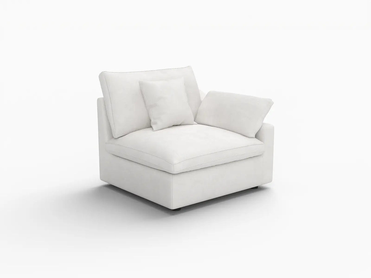 Deluxe Cloud 1-Seater White Washable Single Sofa | 1-Piece, Chenille and Linen Fabric, Modular Design