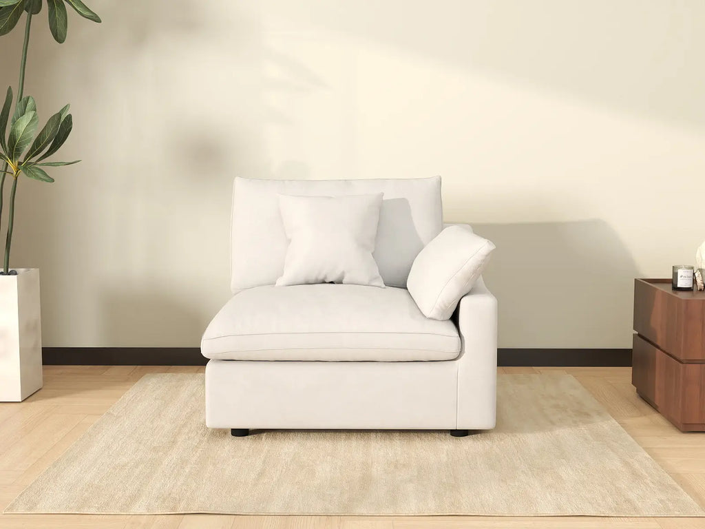Deluxe Cloud 1-Seater White Washable Single Sofa | 1-Piece, Chenille and Linen Fabric, Modular Design
