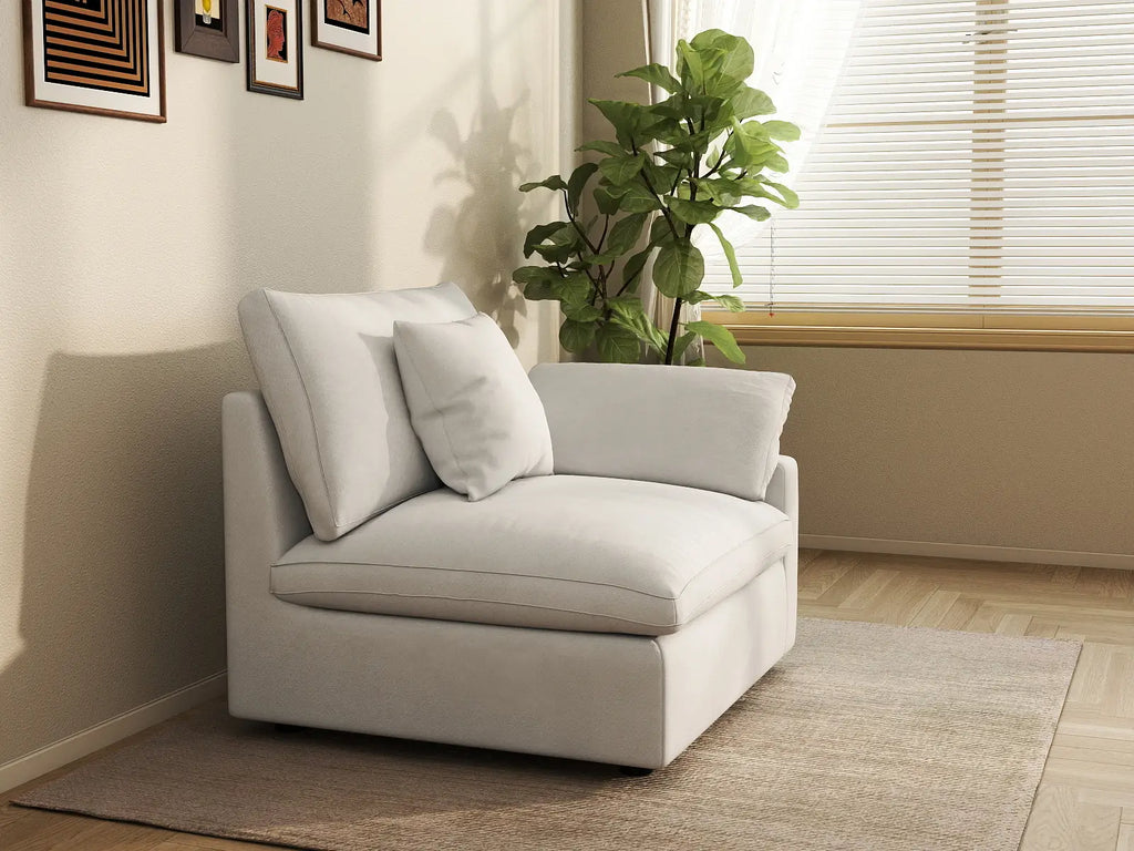 Deluxe Cloud 1-Seater White Washable Single Sofa | 1-Piece, Chenille and Linen Fabric, Modular Design