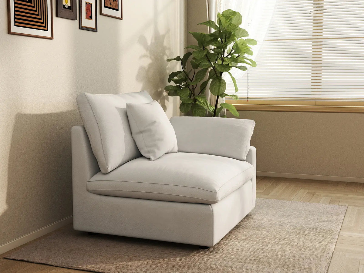 Deluxe Cloud 1-Seater White Washable Single Sofa | 1-Piece, Chenille and Linen Fabric, Modular Design