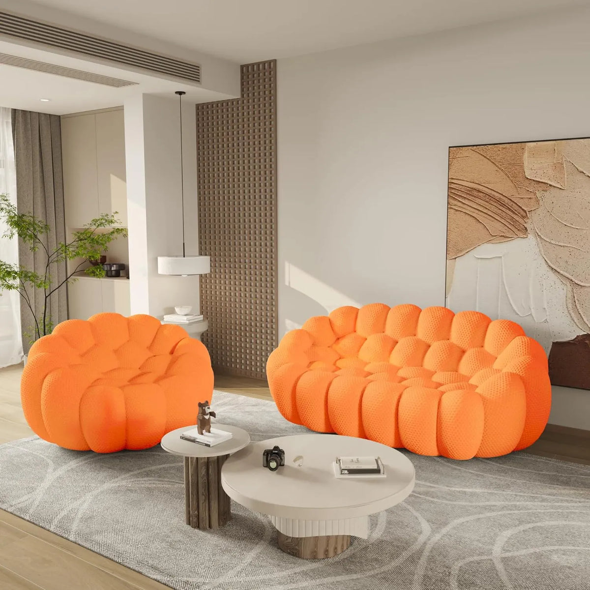 Essential 3-Seater orange 3D-Knitted Fabric L-Shaped Sectionals | 2-Piece, 3D-Knitted Fabric, Compact Design