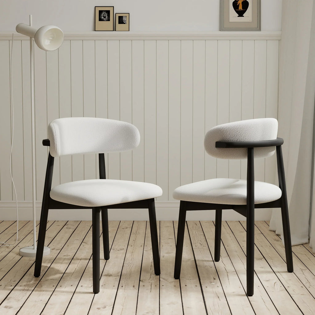Arctic Curved Back Dining Chair | White Bouclé Set of 2