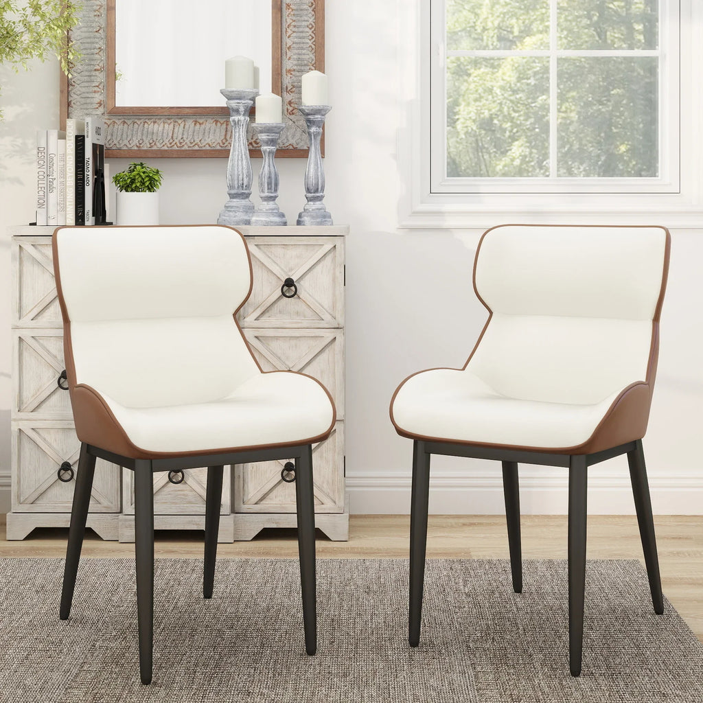 Vegan Full Back Dining Chair | White Leather Set of 2