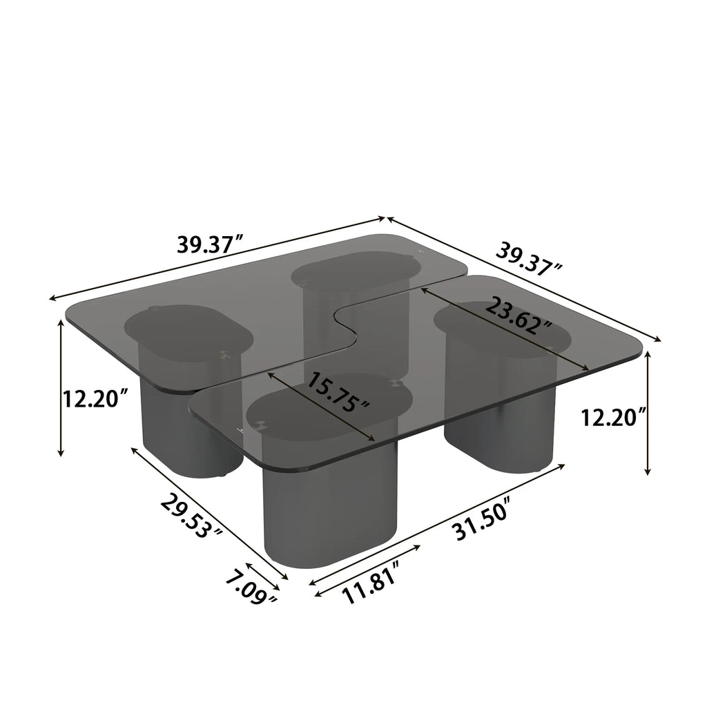 Zenith Glass Coffee Table | 40" Gray Square With 4 Legs