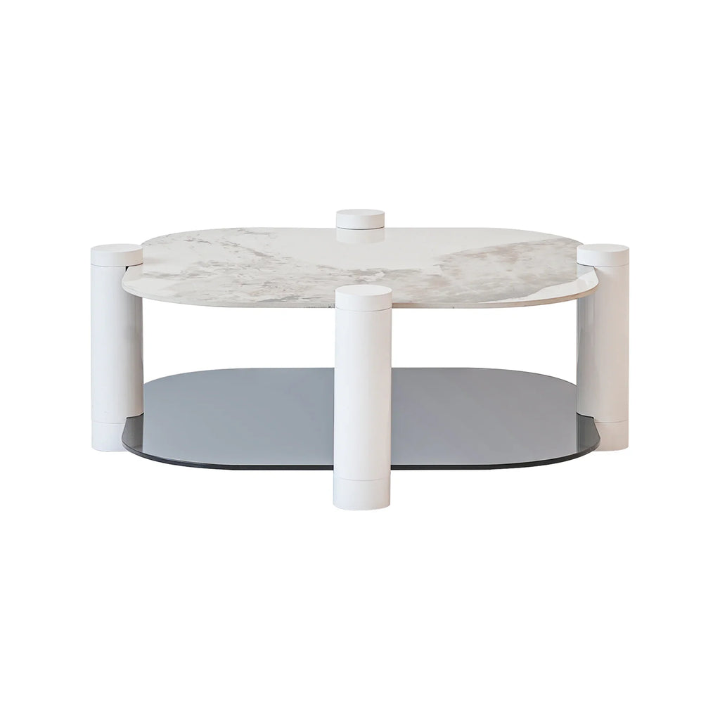 Zenith Glass Coffee Table | 36" Ivory Square With Storage Shelf