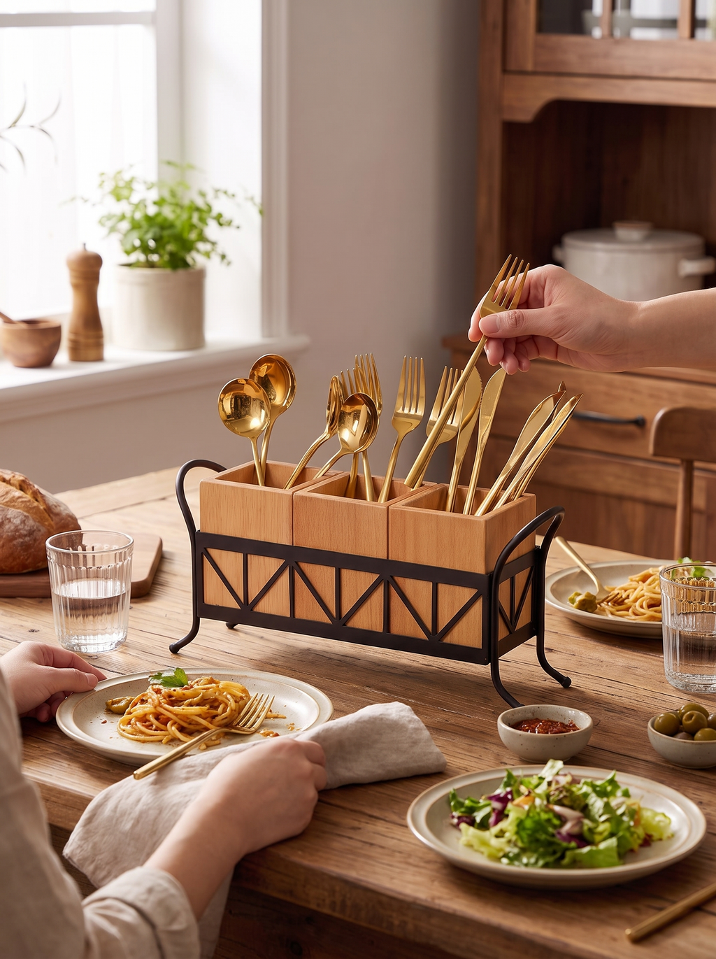 3-Compartment Bamboo Utensil Caddy