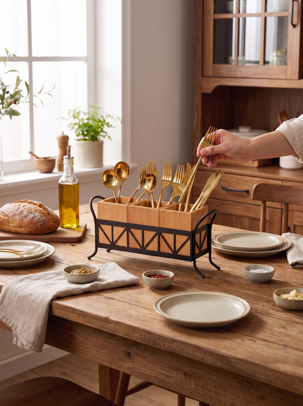 3-Compartment Bamboo Utensil Caddy